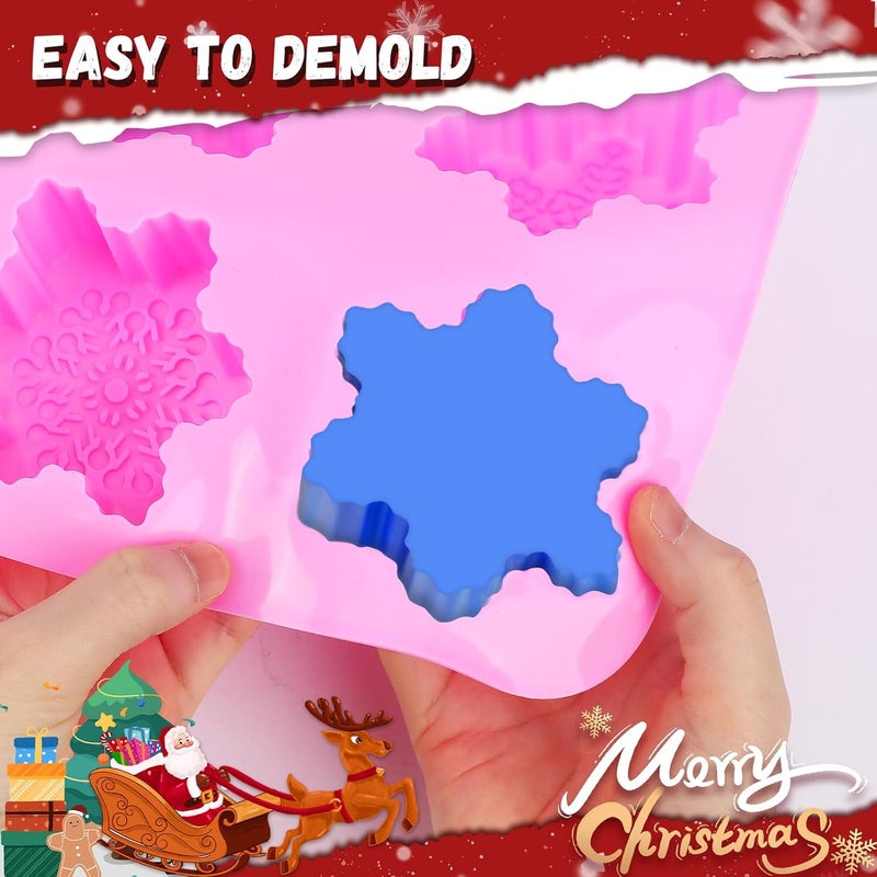 BOARDFEB Snowflake Molds, 3Pcs Christmas Silicone Cake Trays 3D Snowflake Cookie Soap Reusable Non Stick Chocolate Molds for Christmas Muffin Jelly Ice Cube Making Winter Party Home Decorations - Image 4